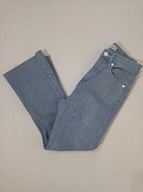 Loft Kick Crop Jeans Womens 00 Blue White Nautical Stripe Beachy‎ Coastal Denim